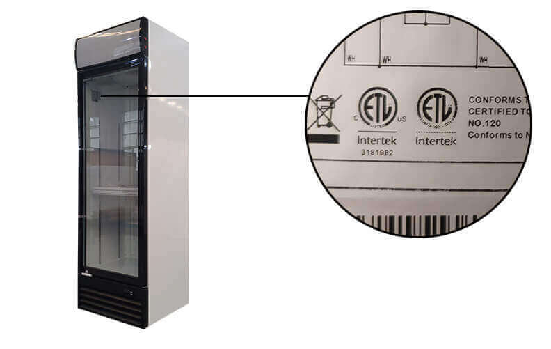 cETLus logo on Commercial Refrigerator Rating Label