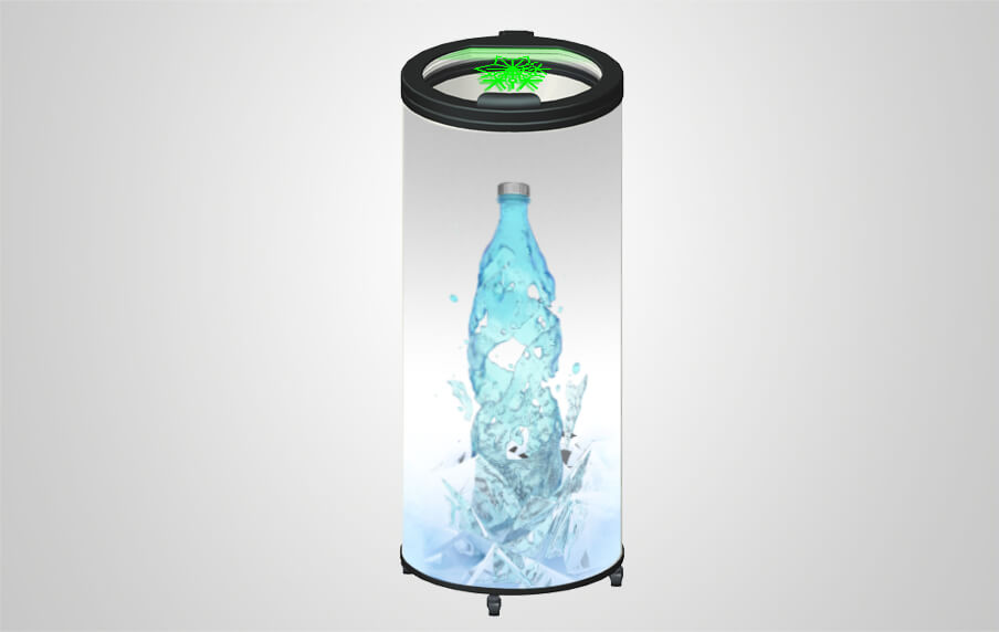 Круглый холодильник для напитков с цельной дверью и выгравированным логотипом
