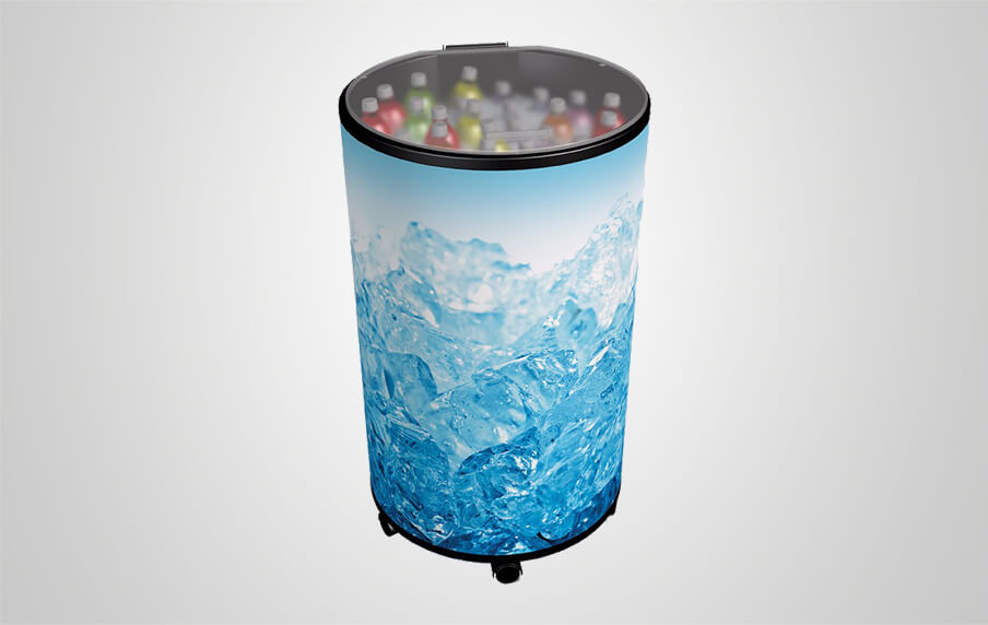 Refroidisseur de boissons rond avec couvercle en plastique d'une seule pièce