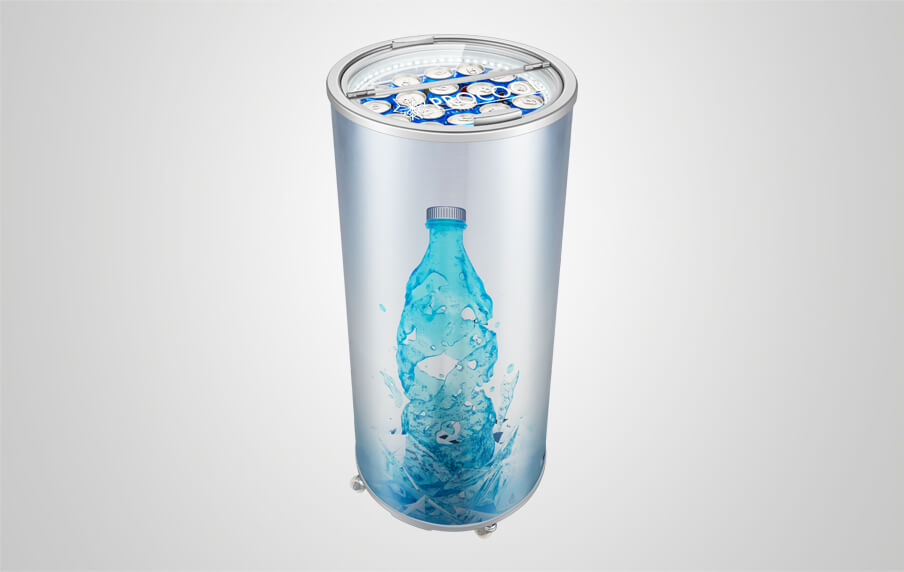 Refroidisseur de boissons rond avec porte en verre pliante en deux parties