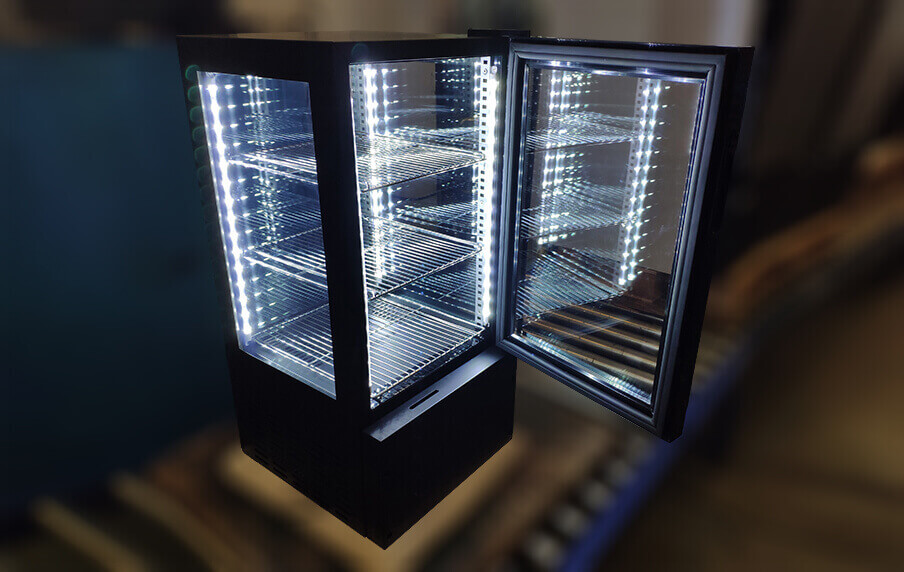 UL Refrigerator_ Four Sided Glass Cooler Open Door