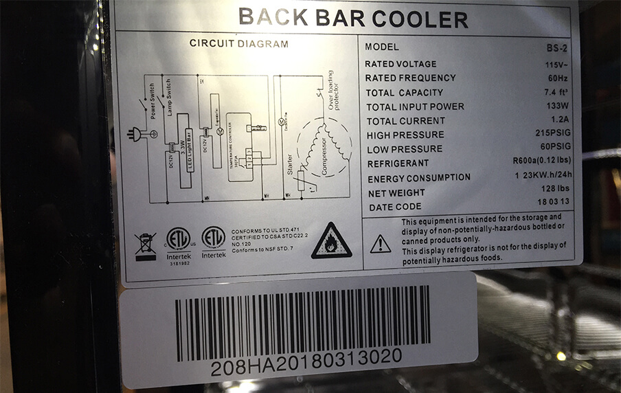 UL Refrigerator_Bar Fridge Label