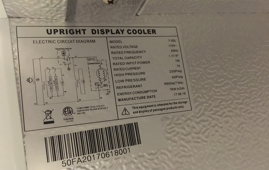UL Refrigerator_Countertop Coolers Label