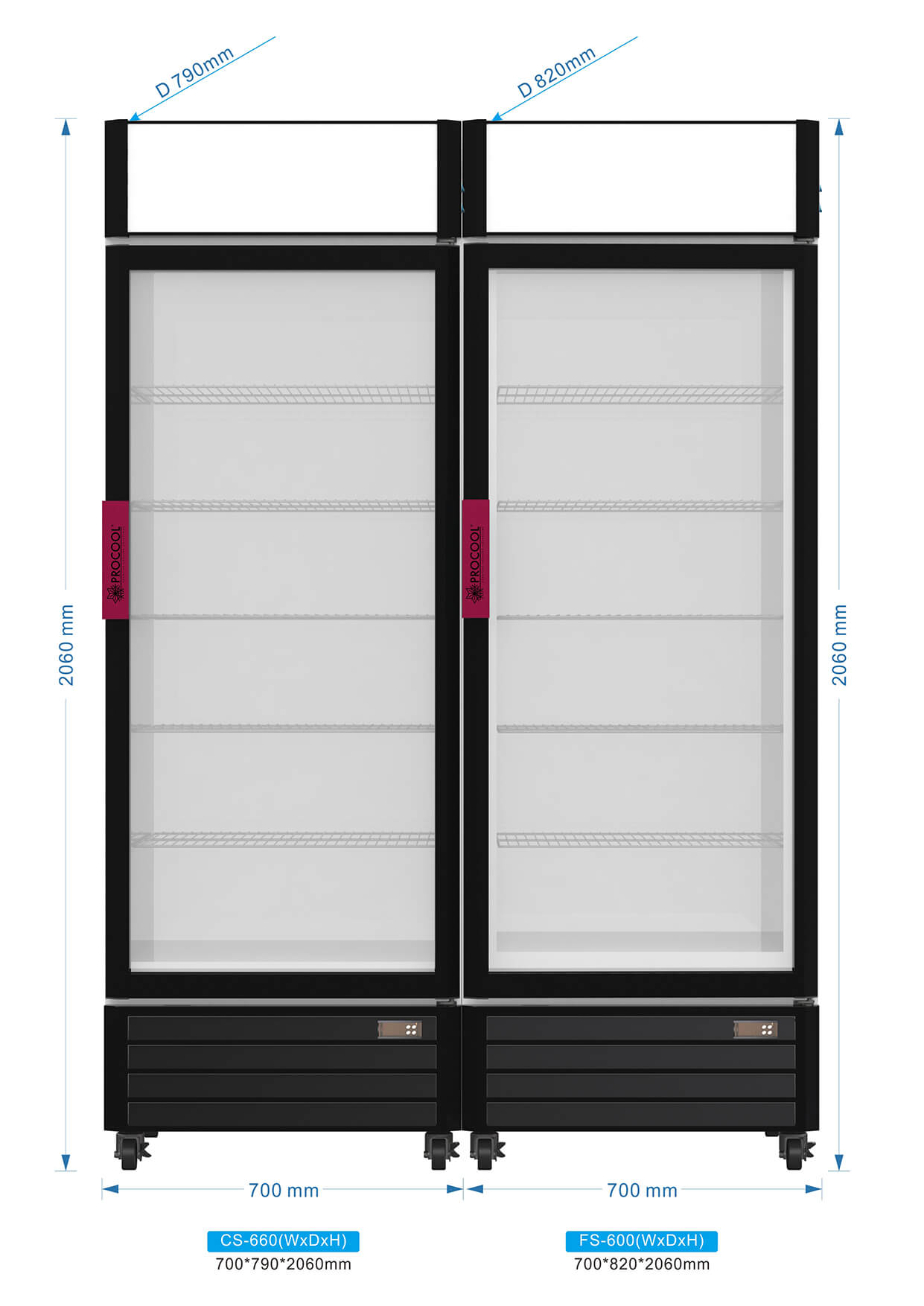Procool Combo Refrigerador Congelador Con Puerta De Vidrio CS-660 + FS-600