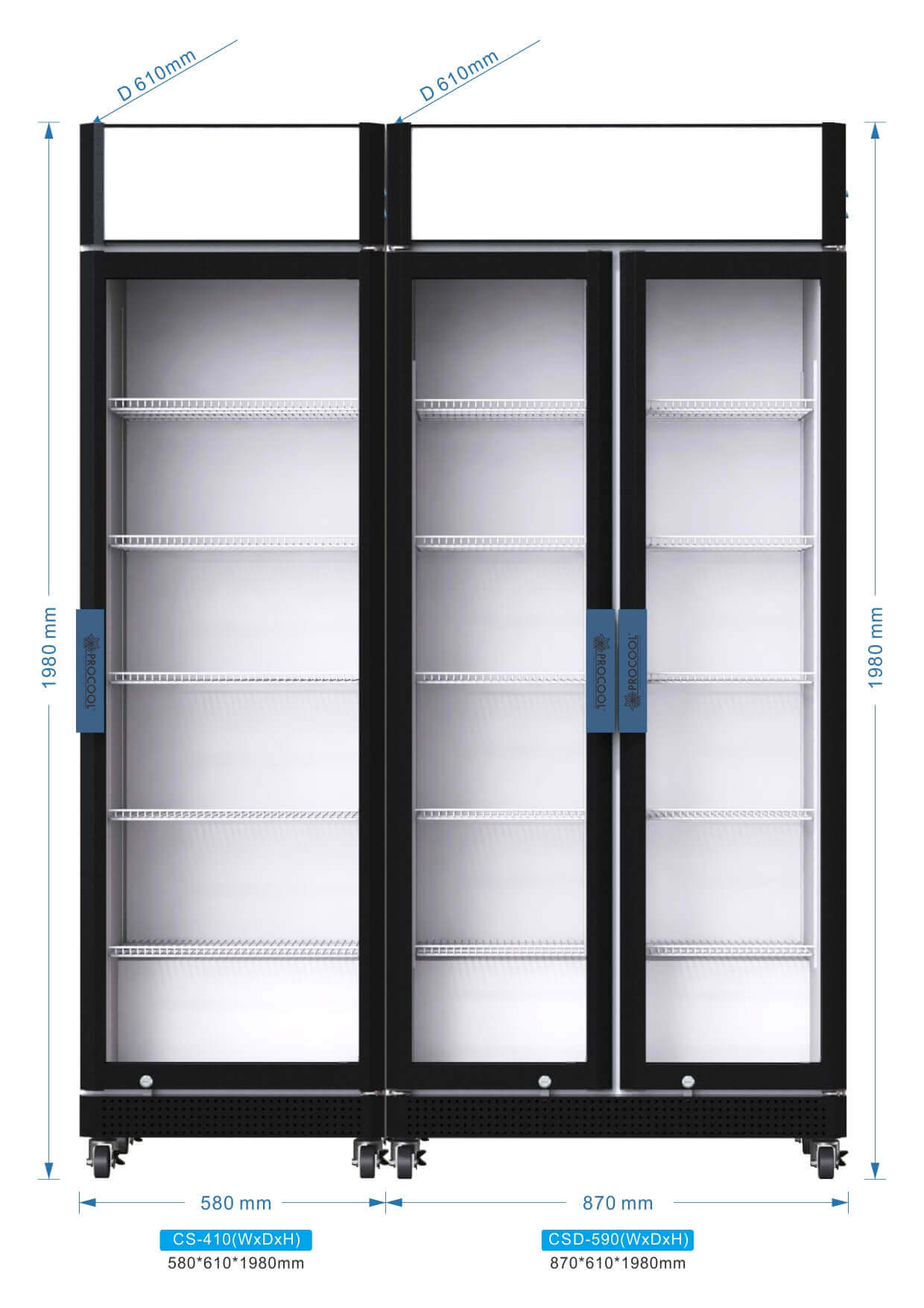 Procool Glass Door Refrigerators Combo CS-410 + CSD-590