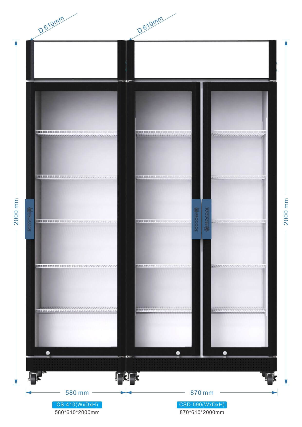 Комбинированные холодильники Procool со стеклянными дверцами CS-410 + CSD-590