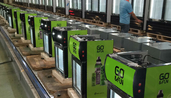 Go Fun Counter Top Glastür Getränkekühlschrank auf Procool Produktionslinie
