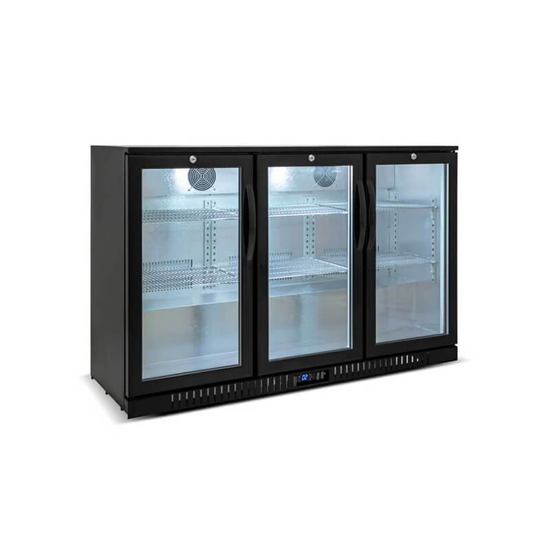 Refrigerador de bebidas bajo encimera con 3 puertas de vidrio