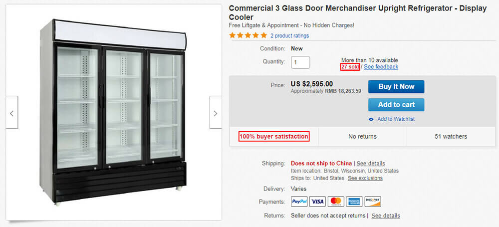 Refrigerador de bebidas de 3 puertas_La satisfacción del comprador de eBay