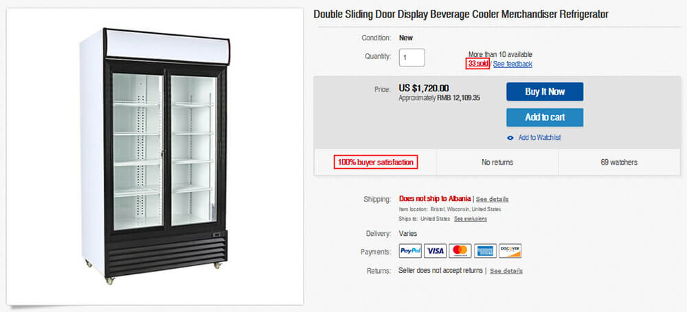 Холодильник для холодных напитков с двойной дверью_eBay Удовлетворенность покупателей