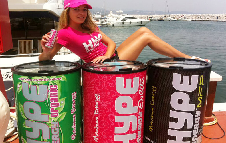 HYPE Energy Drink Round Fridge in Outdoor Promotion