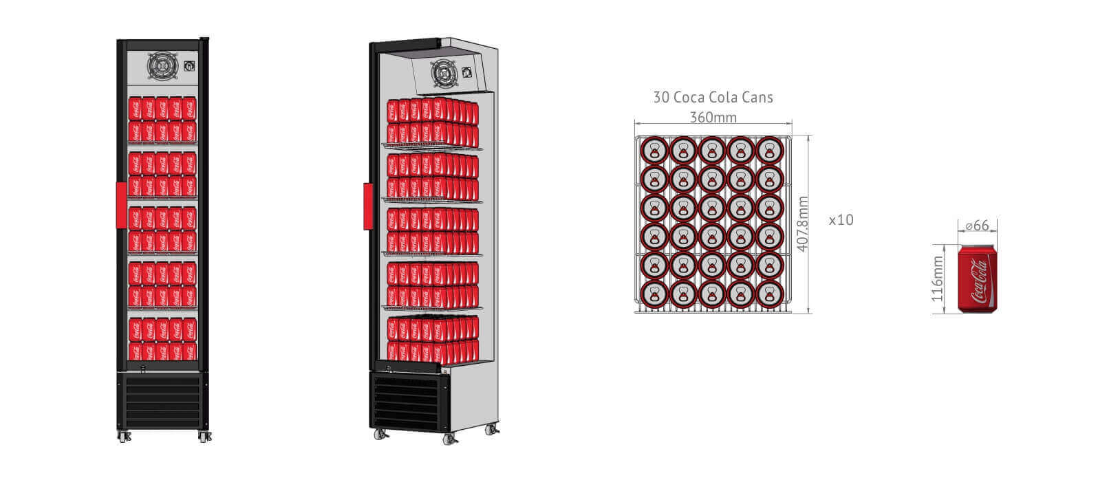 Procool Narrow Drinks Fridge CSL-260B Pack-out_Coca Cola 330ml Cans