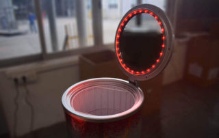 Can Shaped Fridge with Integrated Red LED Light in Doorframe