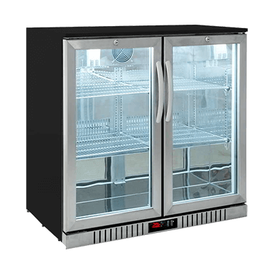 Black Back Bar Cooler with 2 Stainless Steel Glass Door