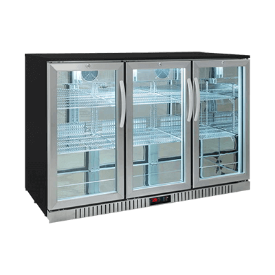 Black Back Bar Cooler with 3 Stainless Steel Glass Door