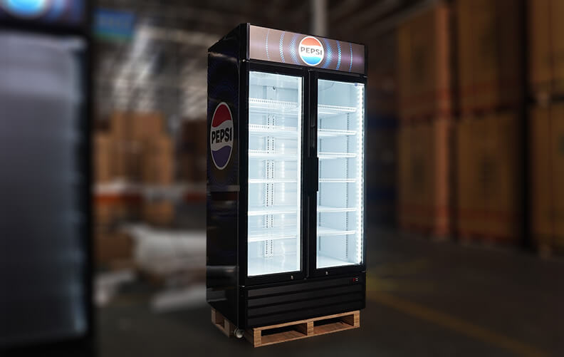 Double Door Upright Cooler for Carbonated Beverages