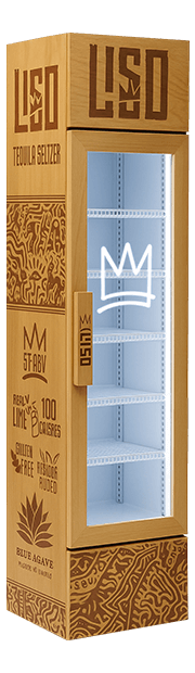 Glass Door Wood Fridge with Illuminated Engraved Logo