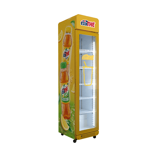 Glass Door Slim Fridge with Lightbox & Custom Color