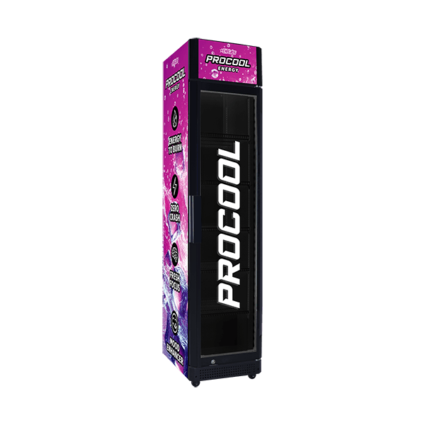 Glass Door Slim Fridge with Lightbox & Illuminated Logo on Glass Door